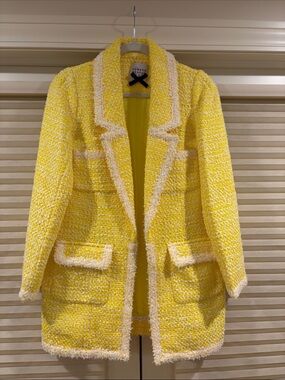 NWOT Edward Achour Yellow Bouclé Tweed Coat, Size 38 = M